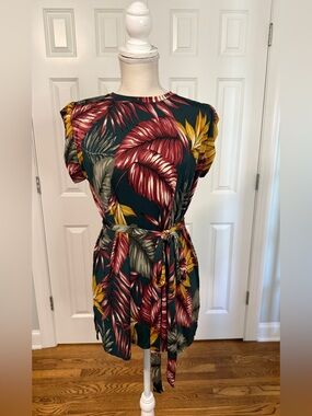 JENNAFER GRACE Limited Edition Handmade Tropical Palm Leaf Print Dress S/M